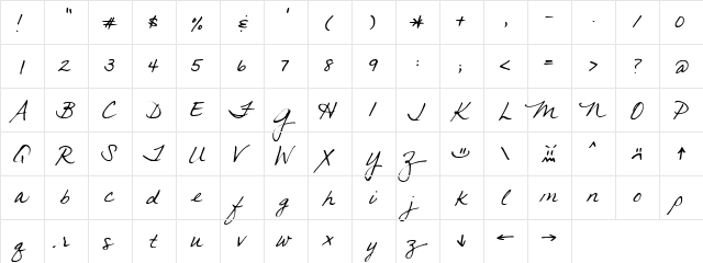 Jeana Script  glyph index