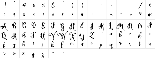 Ardilla Personal Use Regular  glyph index