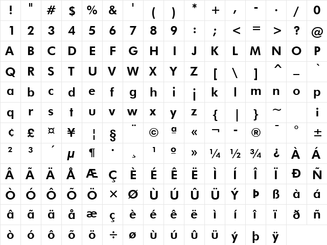 Futura Heavy  glyph index