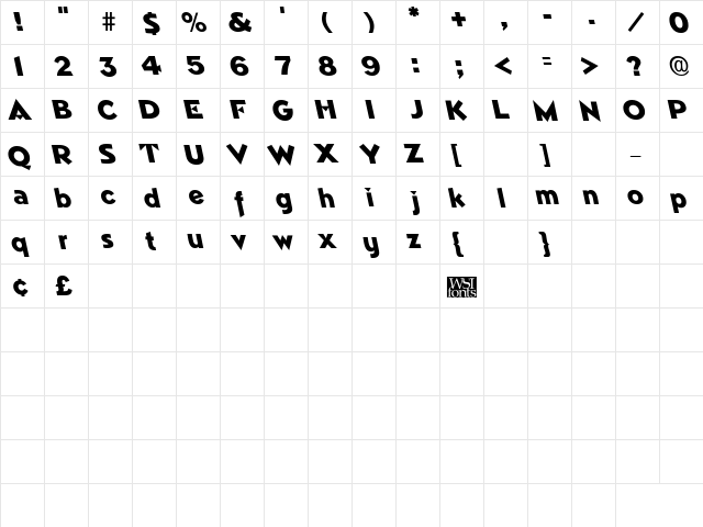 TrimbleBackslant Regular  glyph index