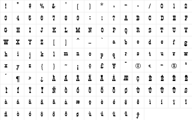 Circus MN Regular  glyph index