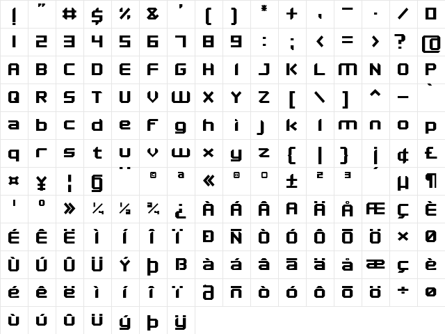 MAKEN Bold  glyph index