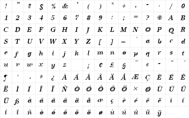URWAntiquaTMedItaIn1 Regular  glyph index