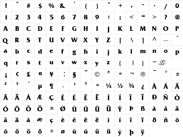 Muster SSi Bold  glyph index