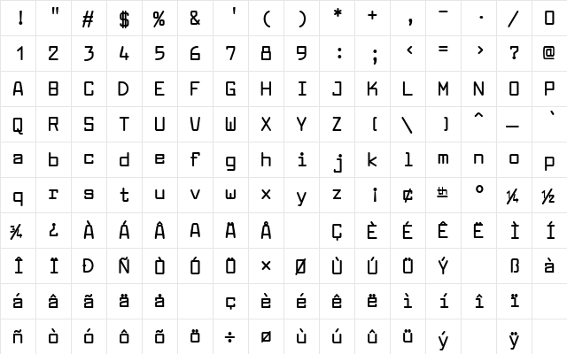 Larabiefont Bold  glyph index