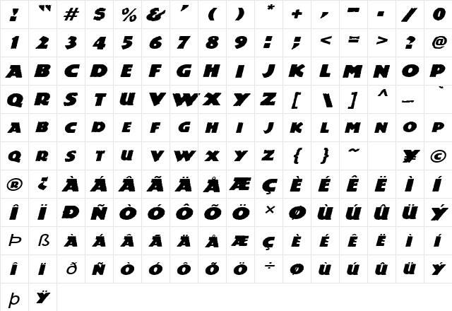 DinosauriaExtended Italic  glyph index