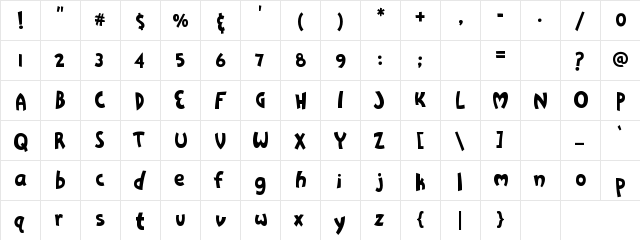 SuperDeeDooper Regular  glyph index