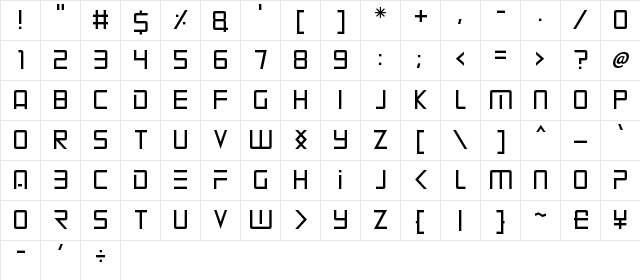 Mars Mission Regular  glyph index