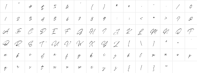 Masterline Regular  glyph index