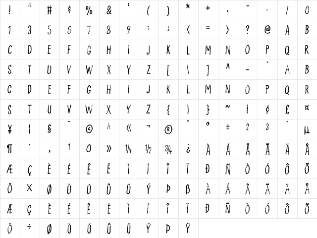 Flottenheimer DEMO Regular  glyph index