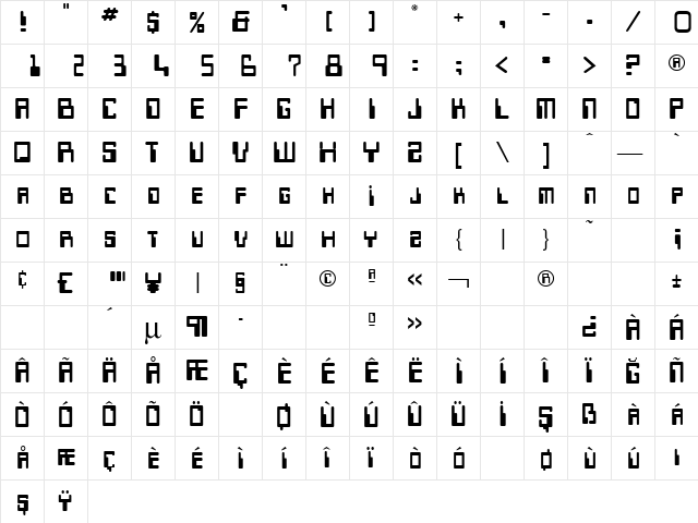 TR Keypunch Regular  glyph index