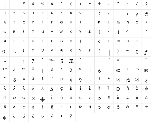 MasonSans Super  glyph index