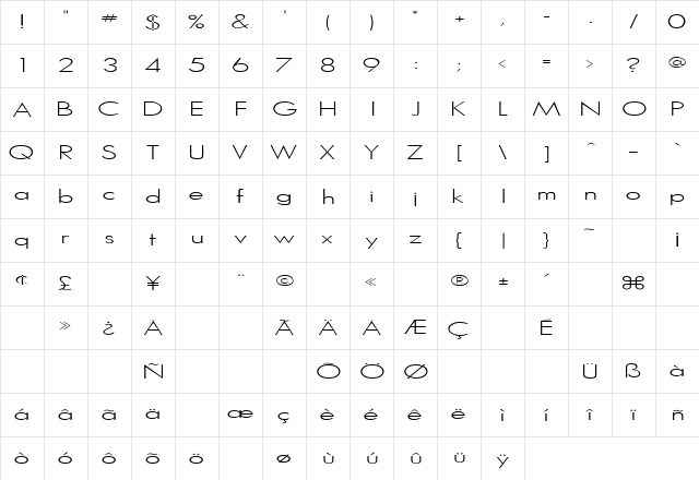 Sanlite Regular  glyph index