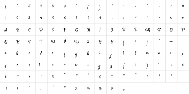 Magentasia Free Personal Use Regular  glyph index