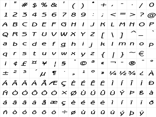 BeagleExtended BoldItalic  glyph index