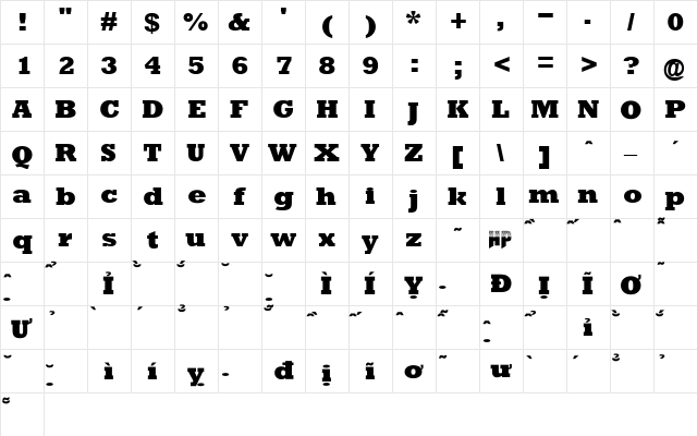 HP-Rockwell Regular  glyph index