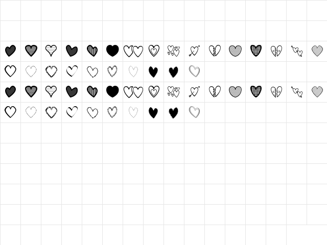 Hearts St Regular  glyph index