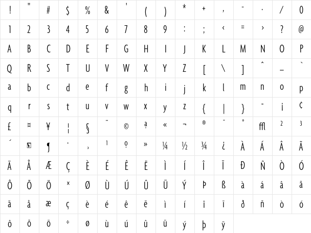 Agenda LightExtraCondensed  glyph index