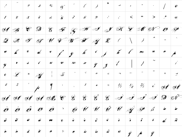 Nars 1 Regular  glyph index