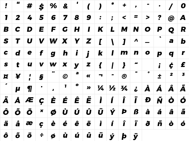 Trueno ExtraBold Italic  glyph index