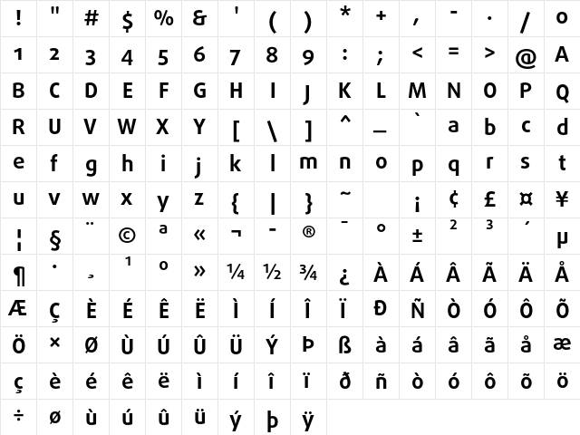 DaxlinePro Bold  glyph index