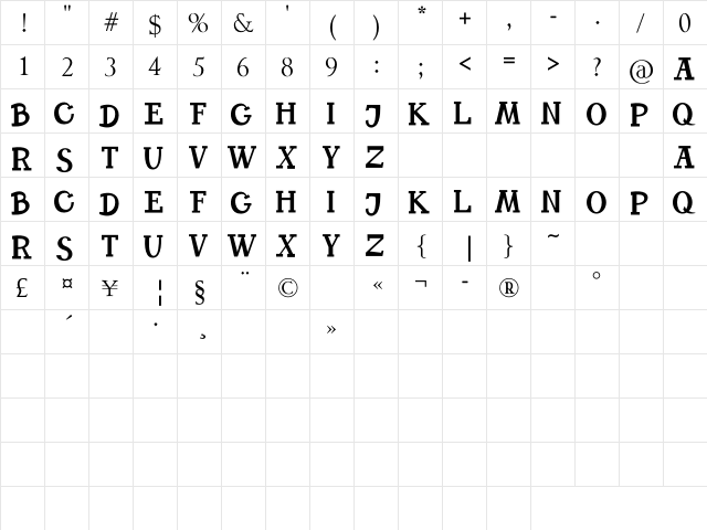 TOFFEE Regular  glyph index