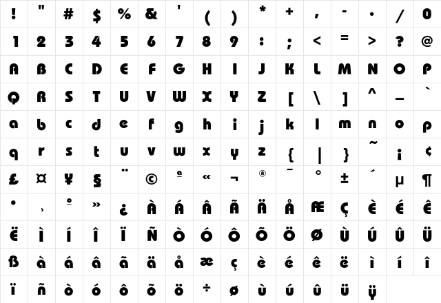 BauhausEF-Heavy Regular  glyph index
