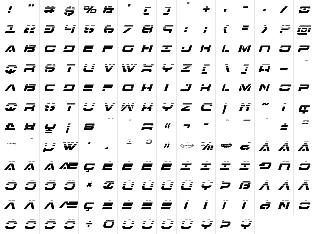 7th Service Halftone Italic Italic  glyph index