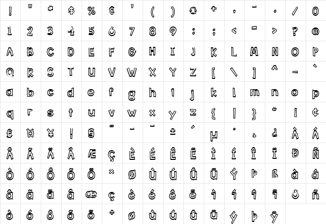 Bang Whack Pow Outline Regular  glyph index