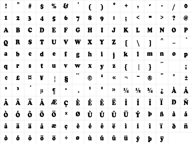 MarshmallowCondensed Normal  glyph index