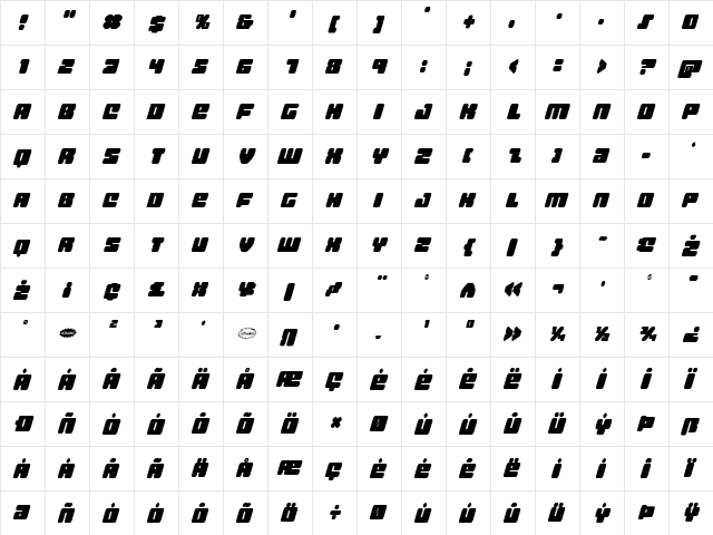 Hula Hoop Girl Condensed Ital Condensed Italic  glyph index