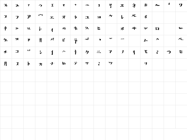 Horror Impact B Regular  glyph index