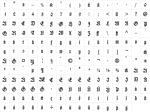 TudorSSK Regular  glyph index