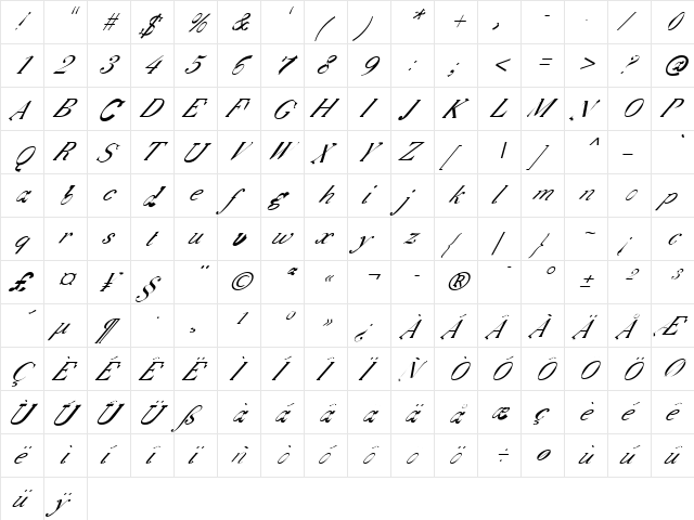 F2FBoneRbook LT Std Regular  glyph index