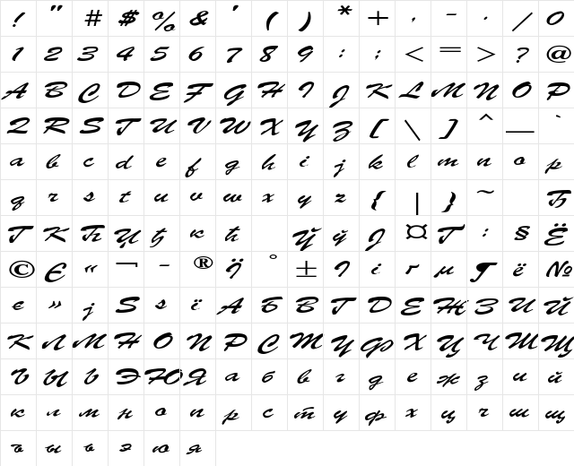 Parsek Expanded Regular  glyph index