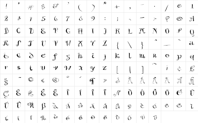 AIChaoTiqua Bold  glyph index