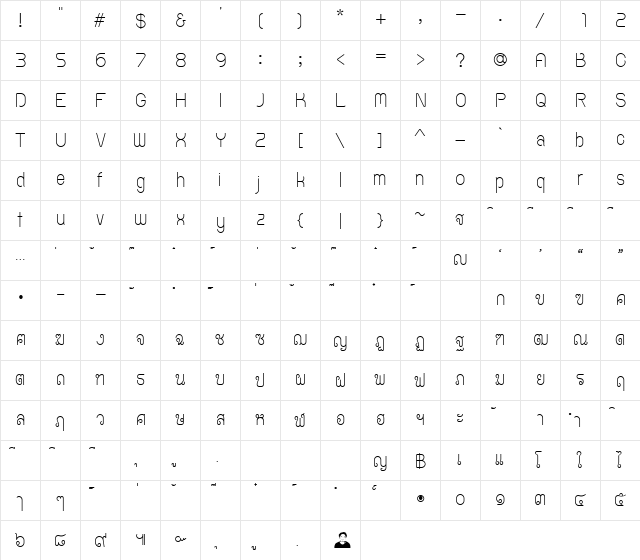 Ti_Text Regular  glyph index