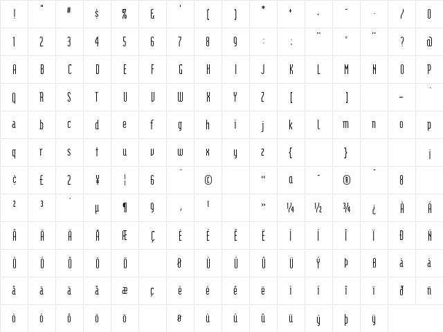 Modula Regular  glyph index