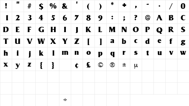 MatroxDisplaySSK Regular  glyph index
