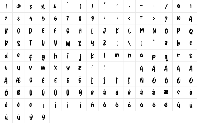 Smart Kidz Regular  glyph index