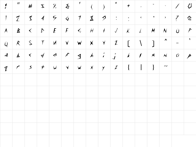 STICK Regular  glyph index