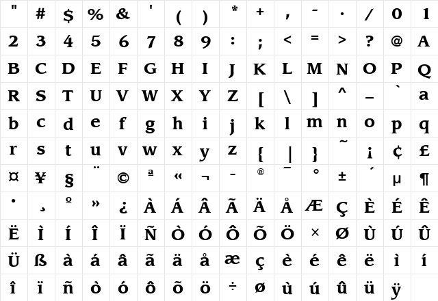 LeawoodITC Bold  glyph index