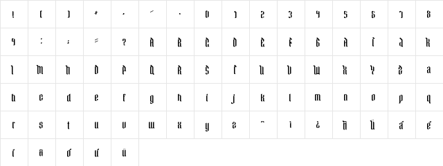 Corregidora Dominguez Regular  glyph index