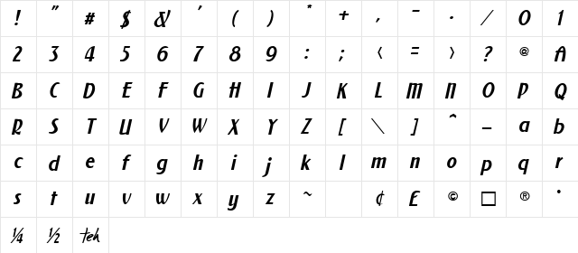 NewForum Italic  glyph index