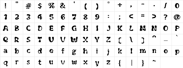 Velvetica bold Regular  glyph index