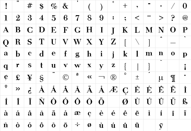 Camelia Bold  glyph index