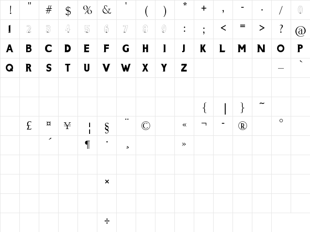 BPL Regular  glyph index