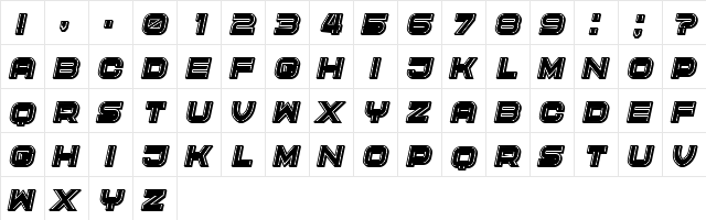 Cyber Princess 3D Filled Italic  glyph index