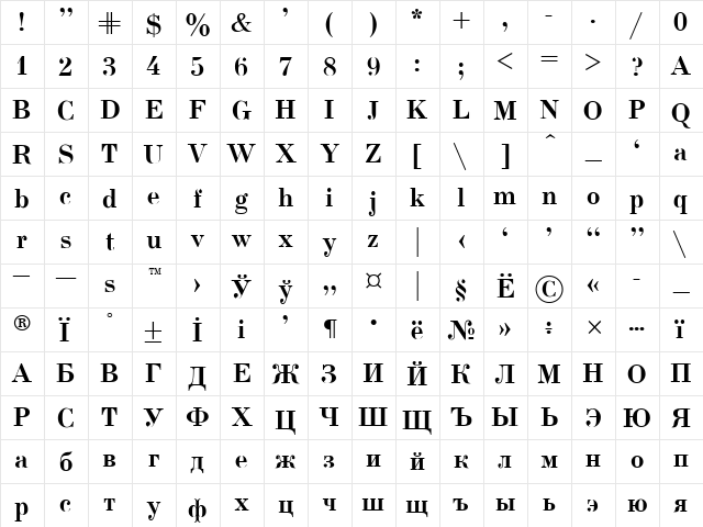 Usual New Bold  glyph index