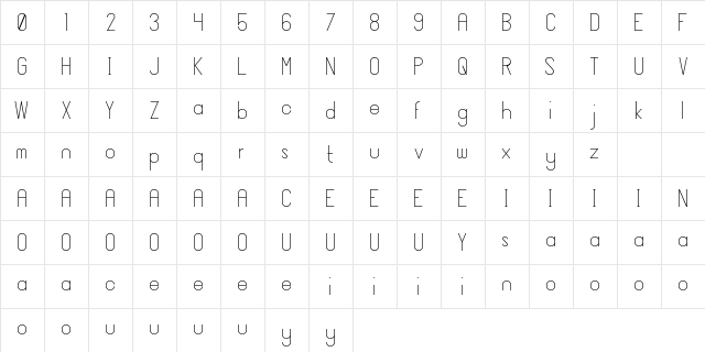 JaneDoe Regular  glyph index